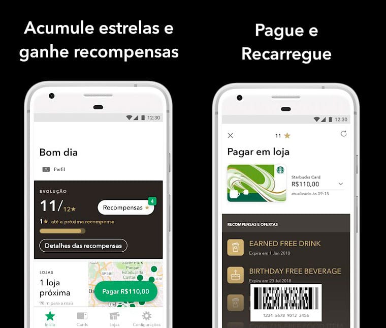 A imagem mostra o programa de fidelidade da Starbucks